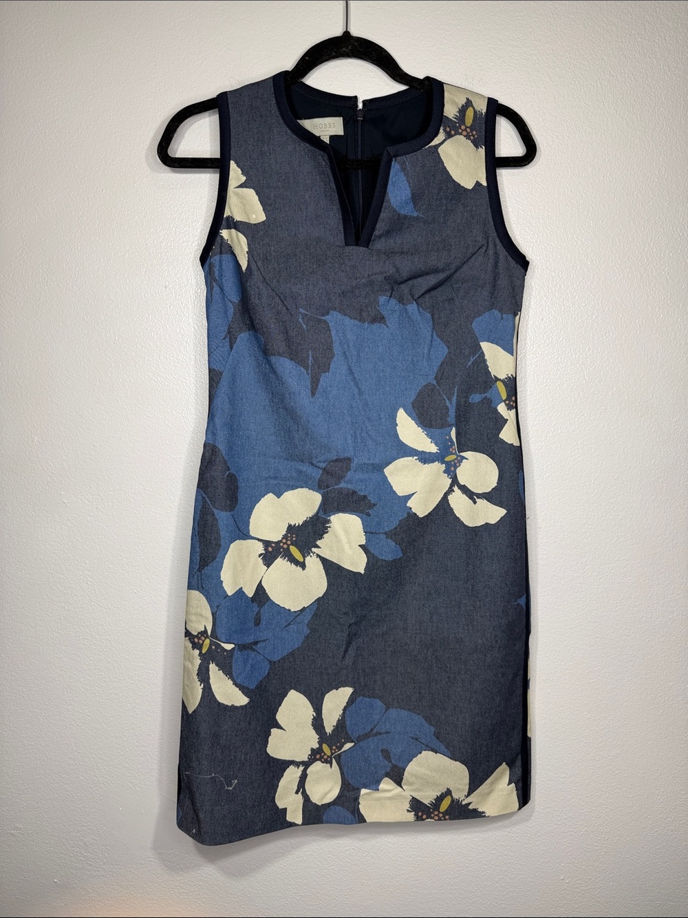 Hobbs London Sleeveless Blue Floral Sheath Dress 6